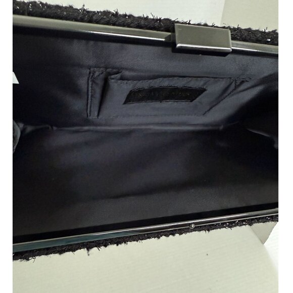 Jessica McClintock Vtg. Black Structured Evening Clutch Bag Sparkle Tweed Fabric - Picture 10 of 11